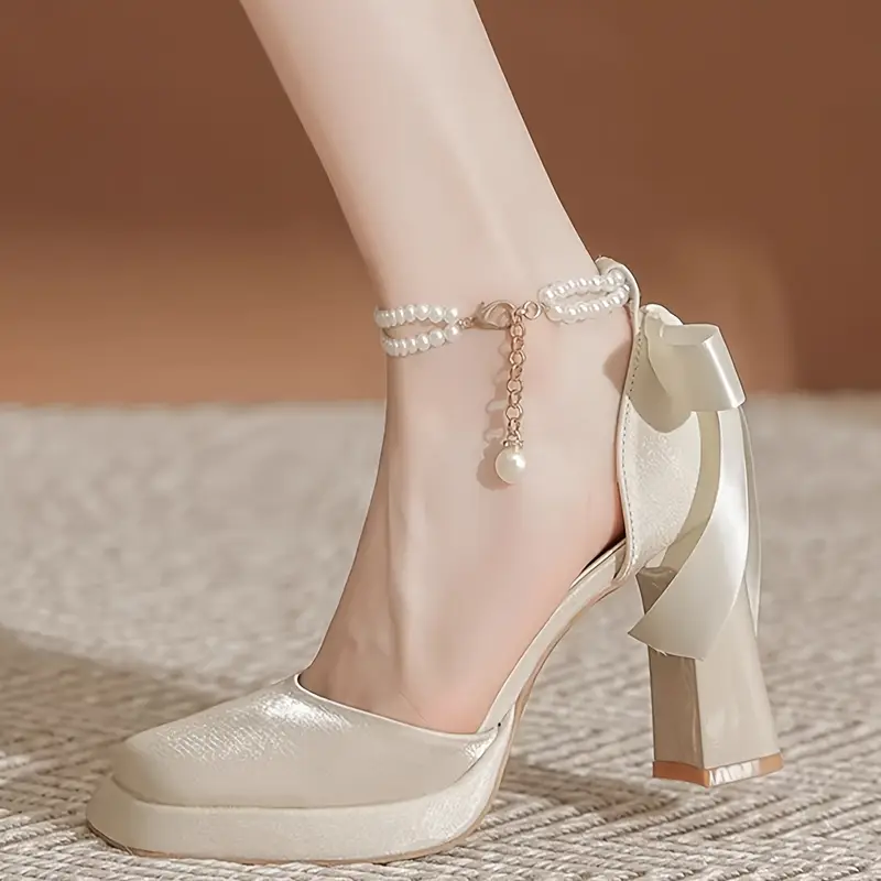 Women's Elegant Pearl-Embellished Platform Heels - Image 2