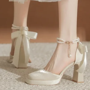Women's Elegant Pearl-Embellished Platform Heels